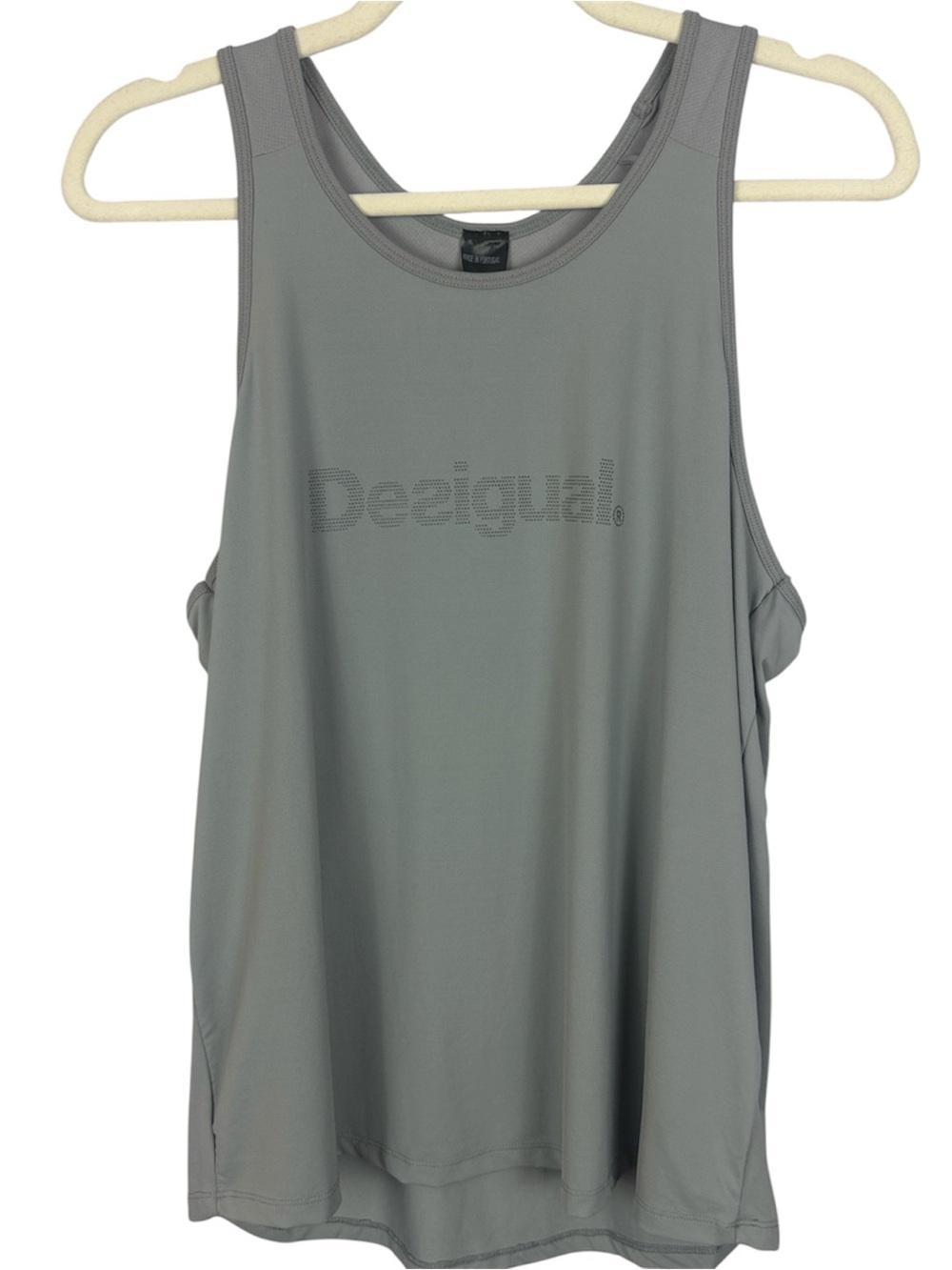 Desigual Gray Perforated Logo Mesh Back Workout Tank Top Size L